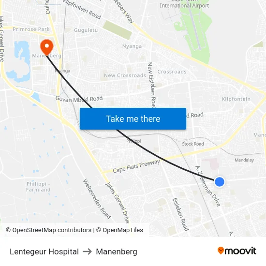 Lentegeur Hospital to Manenberg map