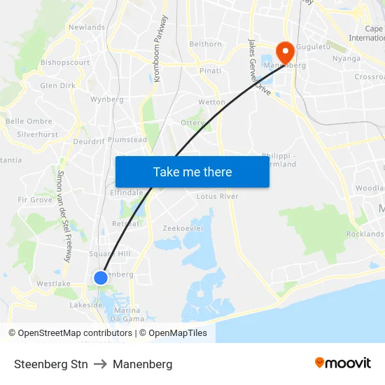 Steenberg Stn to Manenberg map