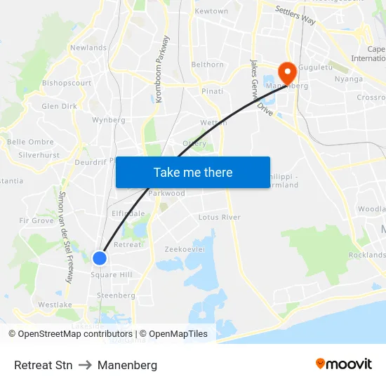 Retreat Stn to Manenberg map