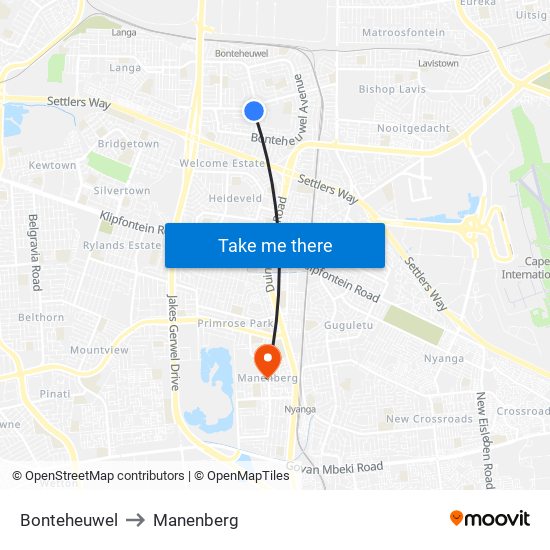Bonteheuwel to Manenberg map