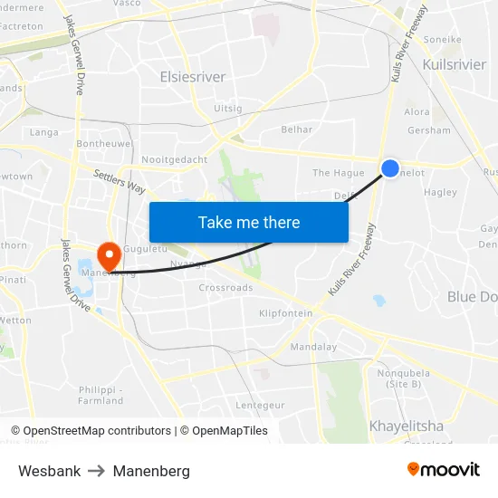 Wesbank to Manenberg map