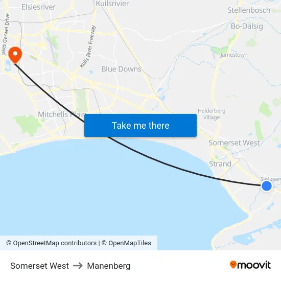 Somerset West to Manenberg map