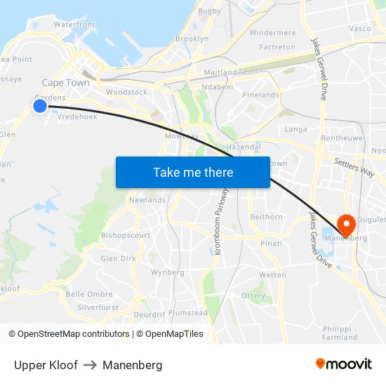 Upper Kloof to Manenberg map