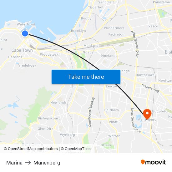 Marina to Manenberg map