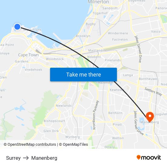 Surrey to Manenberg map