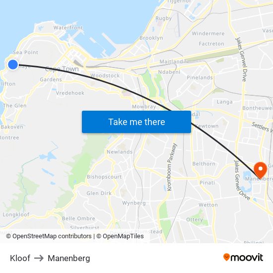 Kloof to Manenberg map