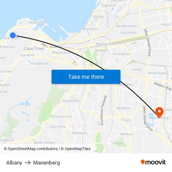 Albany to Manenberg map