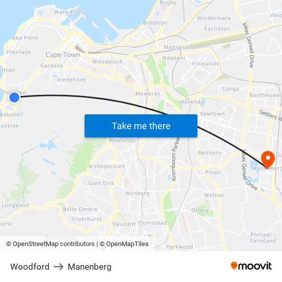 Woodford to Manenberg map