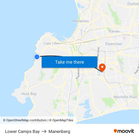 Lower Camps Bay to Manenberg map