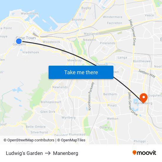 Ludwig's Garden to Manenberg map