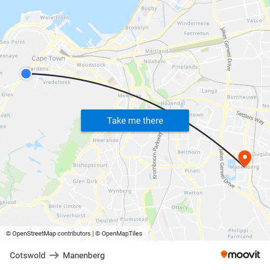 Cotswold to Manenberg map