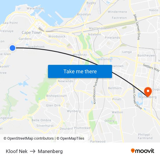 Kloof Nek to Manenberg map