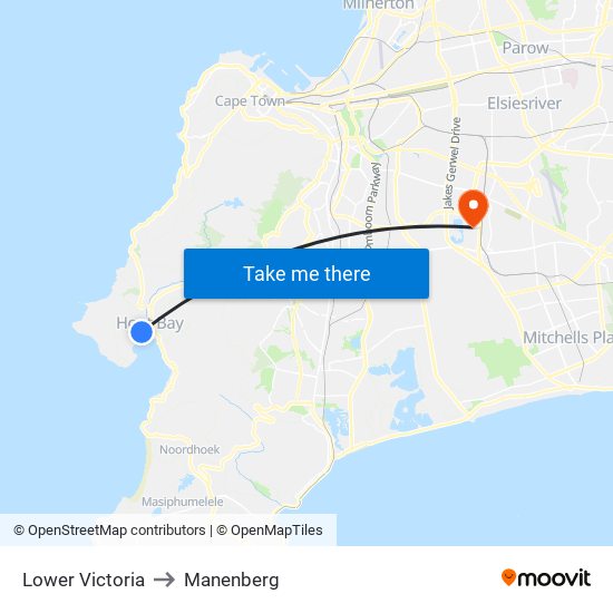 Lower Victoria to Manenberg map