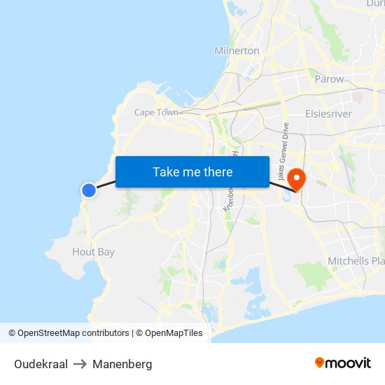 Oudekraal to Manenberg map