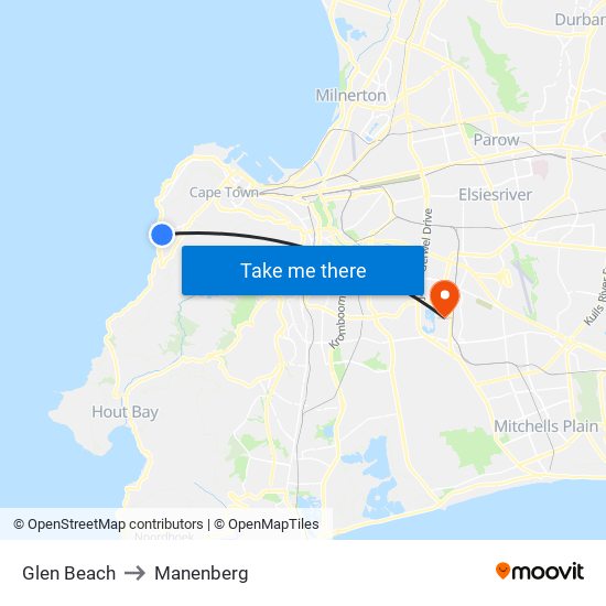 Glen Beach to Manenberg map