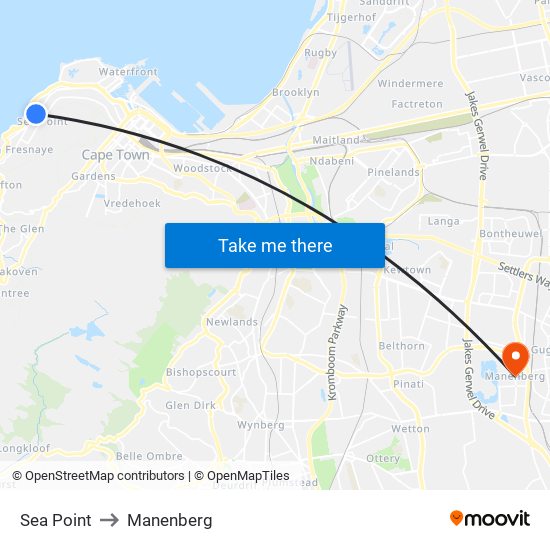 Sea Point to Manenberg map