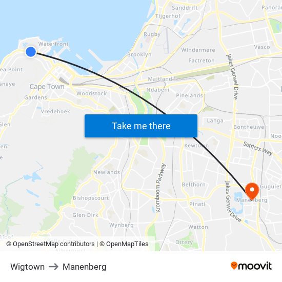 Wigtown to Manenberg map