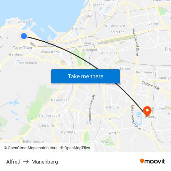 Alfred to Manenberg map