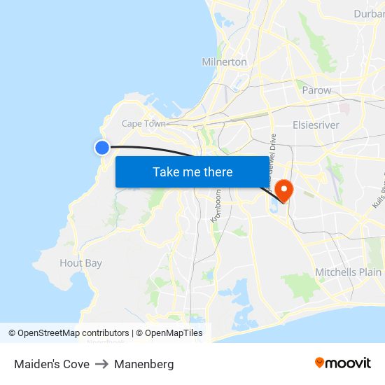 Maiden's Cove to Manenberg map