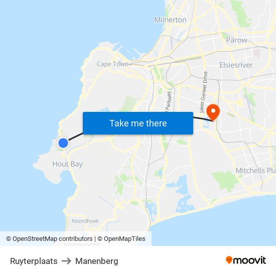 Ruyterplaats to Manenberg map