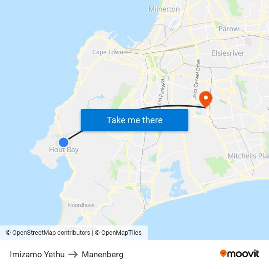 Imizamo Yethu to Manenberg map