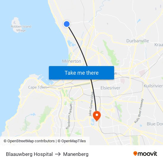 Blaauwberg Hospital to Manenberg map