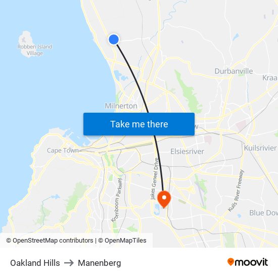 Oakland Hills to Manenberg map
