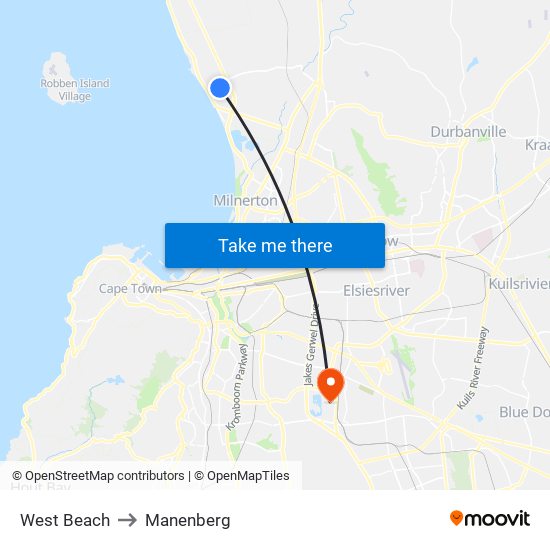 West Beach to Manenberg map