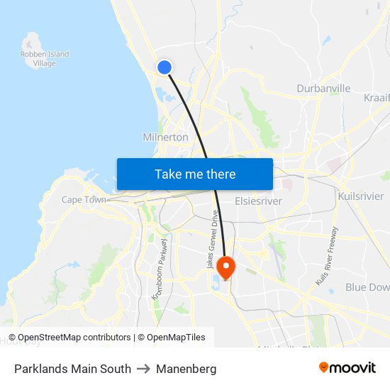 Parklands Main South to Manenberg map