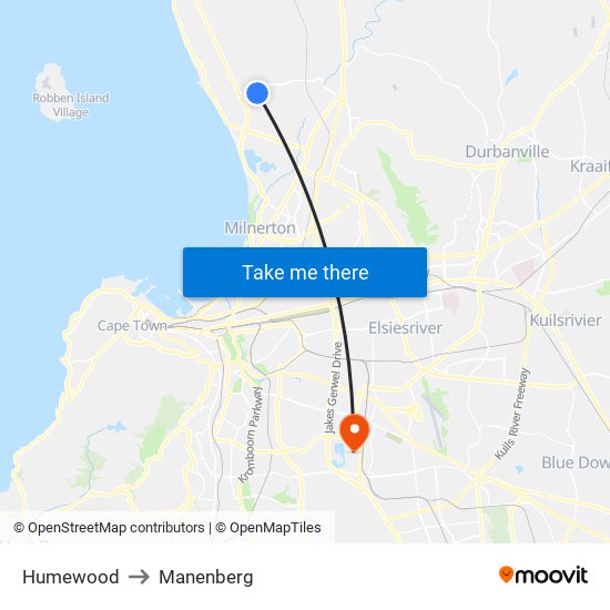 Humewood to Manenberg map