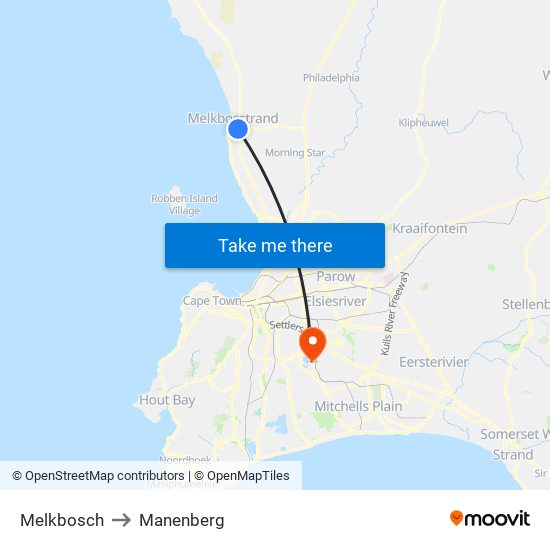 Melkbosch to Manenberg map