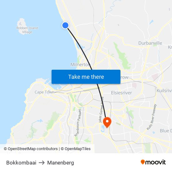 Bokkombaai to Manenberg map