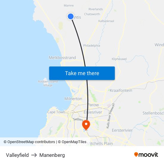 Valleyfield to Manenberg map