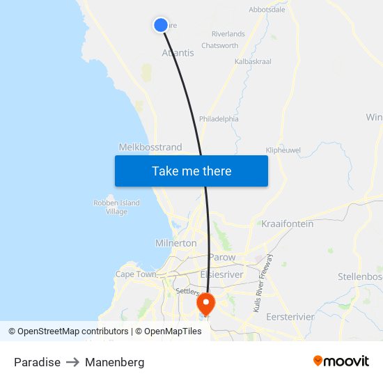 Paradise to Manenberg map