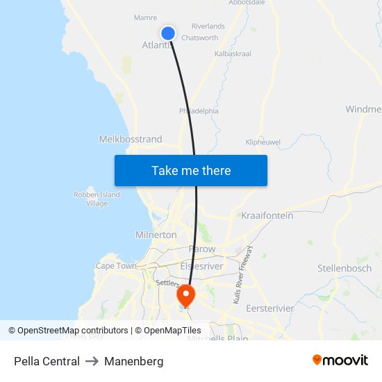 Pella Central to Manenberg map