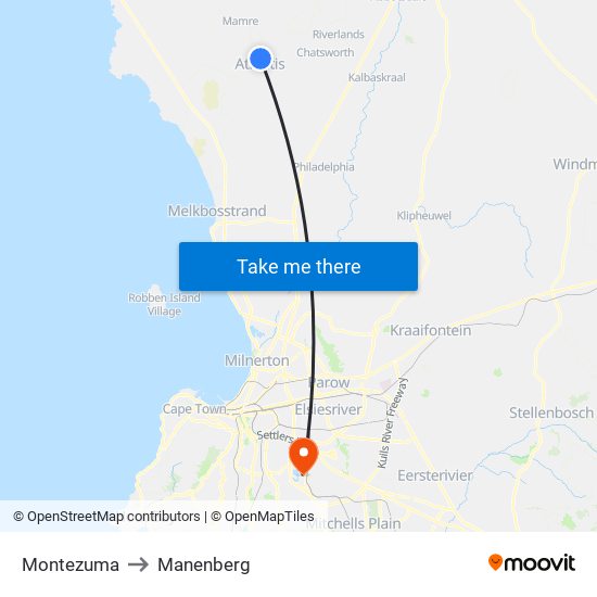 Montezuma to Manenberg map