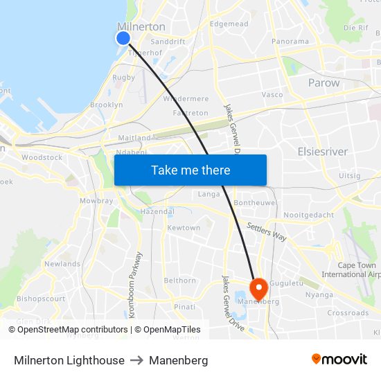 Milnerton Lighthouse to Manenberg map