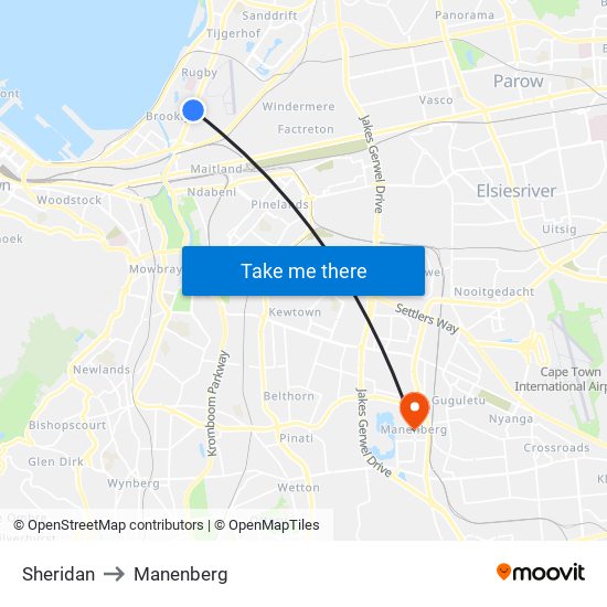 Sheridan to Manenberg map