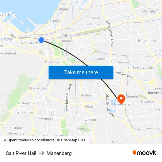 Salt River Hall to Manenberg map