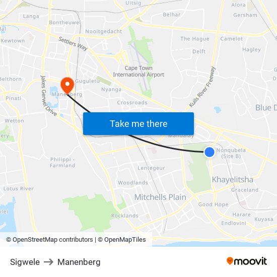 Sigwele to Manenberg map