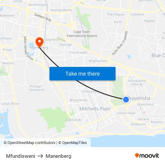 Mfundisweni to Manenberg map