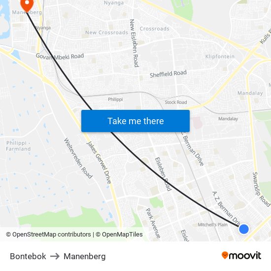 Bontebok to Manenberg map