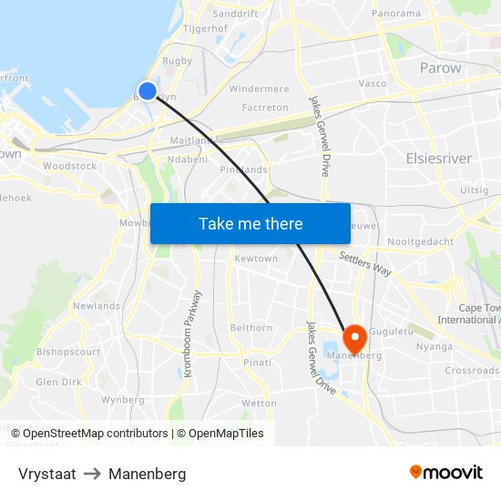 Vrystaat to Manenberg map