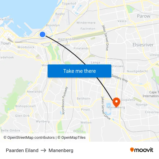 Paarden Eiland to Manenberg map