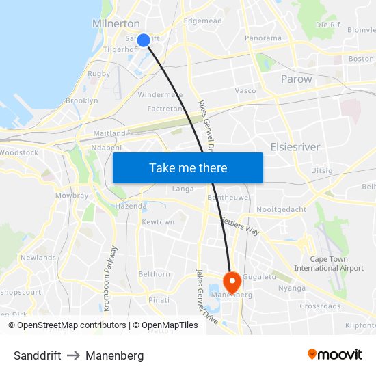 Sanddrift to Manenberg map