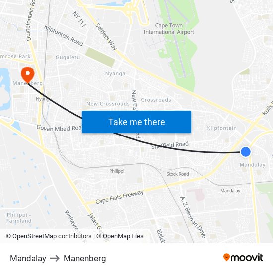 Mandalay to Manenberg map