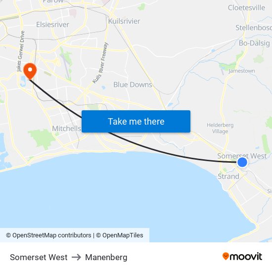 Somerset West to Manenberg map