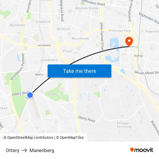 Ottery to Manenberg map