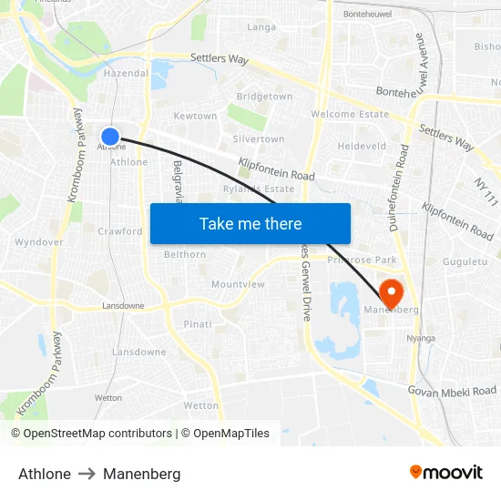Athlone to Manenberg map