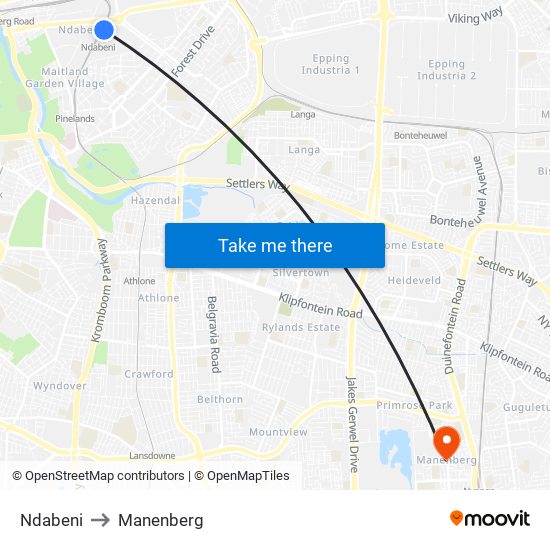 Ndabeni to Manenberg map